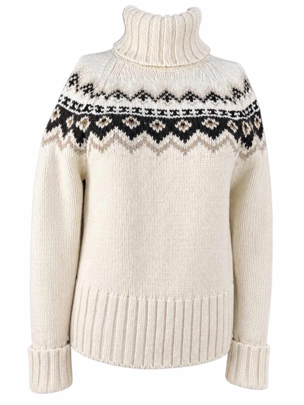 The Limited Fair Isle Turtleneck Sweater Cream Nordic Chunky Knit Women’s M
